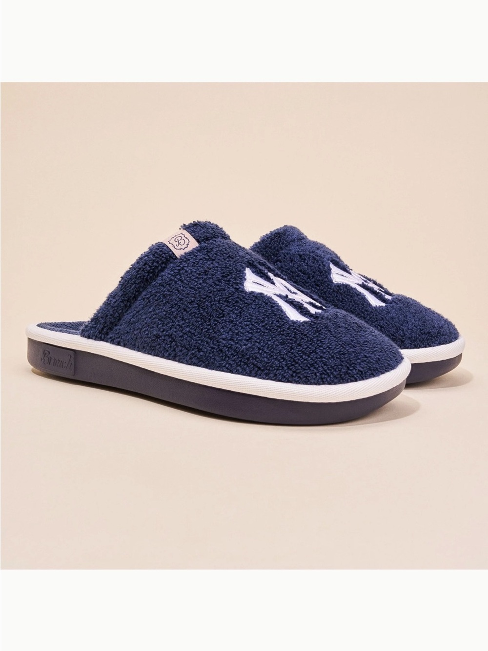 Men's Navy Plush Slip-On Slippers with Embroidered Logo